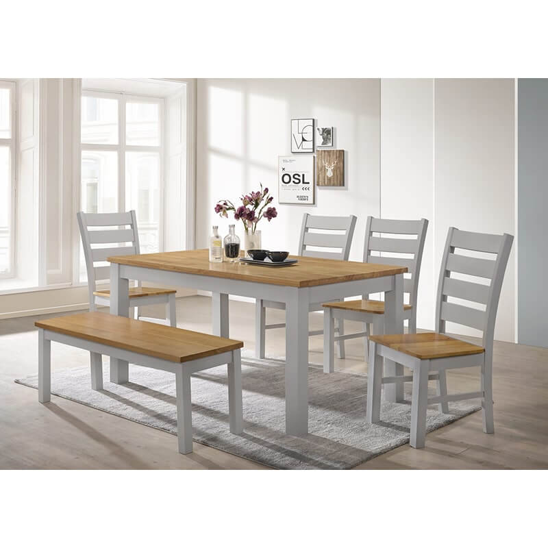 Chelsea Grey Oak Dining Set, Grey Oak Dining Table And Bench Set