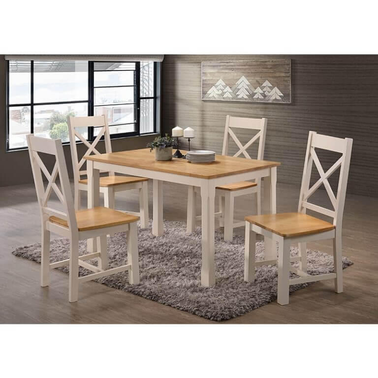 Rochester 4ft Cream & Oak Fixed Dining Set | Stockhouse interiors Store