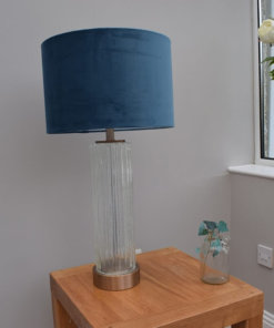 Glass Table Lamp with Soft Navy Velvet Shade