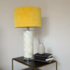 Glass Abstract Table Lamp with Mustard Velvet Shade