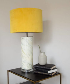Glass Abstract Table Lamp with Mustard Velvet Shade