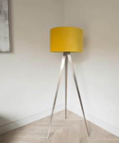 Tripod Floor Lamp with Mustard Velvet Shade