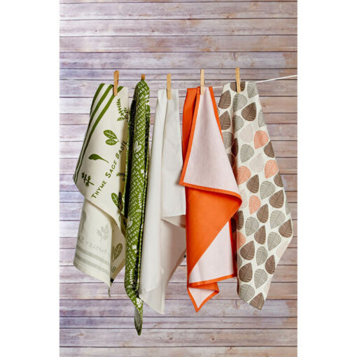 Set of 3 Orange Leaf Tea Towels