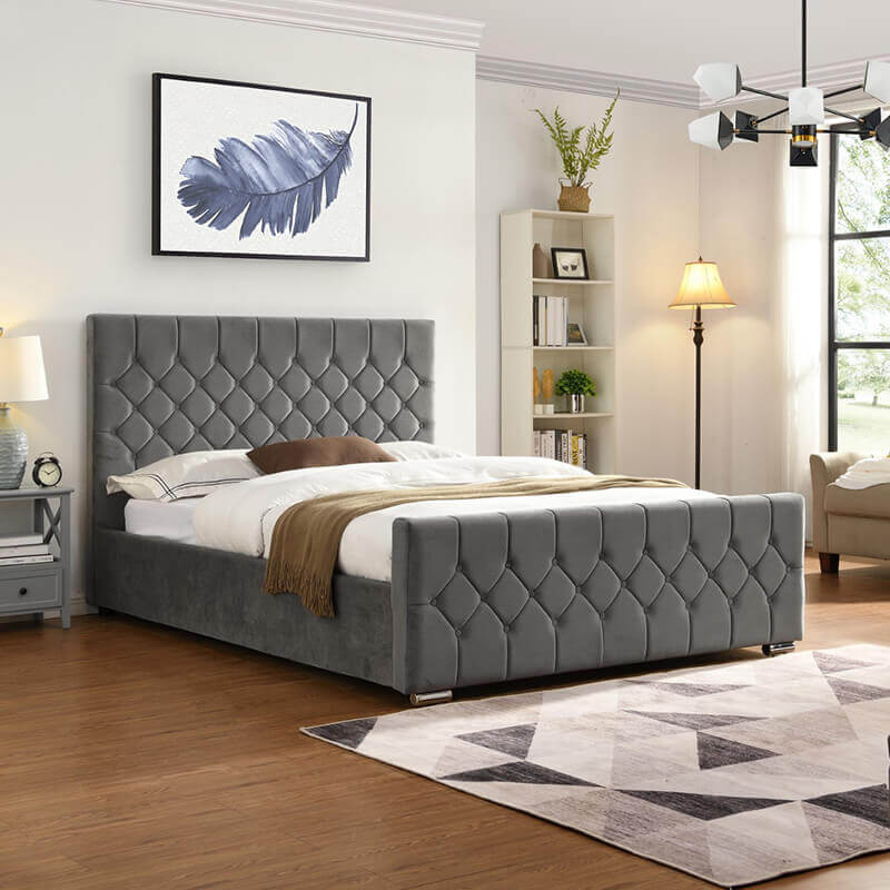 Galway Grey Fabric Bed Frame, Bedroom Sets With Fabric Headboard