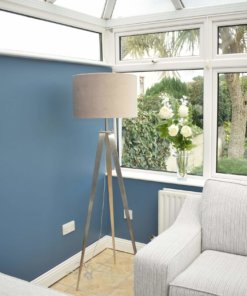 Tripod Floor Lamp with Taupe Velvet Shade
