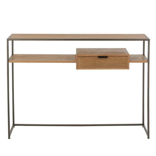 Natural Wood Metal 1 Drawer Console
