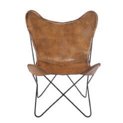 Leather Metal Cognac Lounge Chair