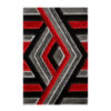 Shaggy red, black and grey rug